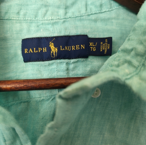 Ralph Lauren Cyan 100% Linen Long-sleeve Button-down Shirt Men's Size XL - Picture 2 of 7